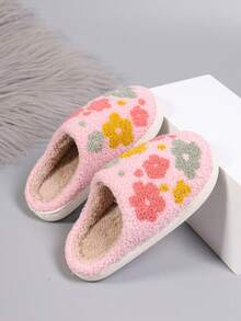 Sandal Wanita Shu Rui Motif Bunga Lucu Warna Pink, Sandal Rumah Tertutup dengan Motif Bunga Warna-warni, Sandal Kasual untuk Dalam dan Luar Ruangan - Berwarna merah muda - View 3
