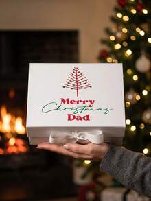 1pc Personalized Christmas Eve Gift Box, Customized Christmas Name Gift Box, Personalized Christmas Gift Box, Customized Empty Magnetic Gift Box With Ribbon Bow, Personal Christmas Message Box, Christmas Eve Gift Box, Personalized Gift Box, Christmas Gift Box, Christmas Eve Gift Box, White And Pink Paper Box With Ribbon Bow, Magnetic Customized Gift Box Lid And Ribbon Gift, Magnetic Empty Gift Box Select Letter Customized Name Christmas Gift Box, Suitable For Holiday Parties - Multicolor - View 2