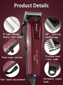 Kemei KM-2600 Professional Men's Hair Clipper, USB Rechargeable Cordless Trimmer, Pomade Hair Trimmer, Comes With 4 Guide Combs, Suitable For Professional Barbers And Stylists, Also Great For Home Use, Halloween And Christmas Gift - View 3