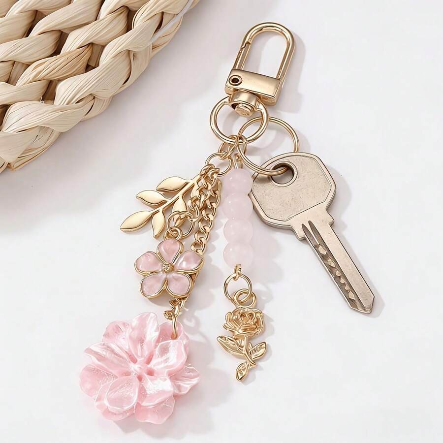 New Rose Theme Bag Charm, USB Flash Drive Keychain, Metal Lanyard, Cute Stone Pendant, Key Chain, Phone Charm, Holiday Gift, Keychain, Lanyard, Key Chain, Key Chain Decoration - Multicolor - View 1