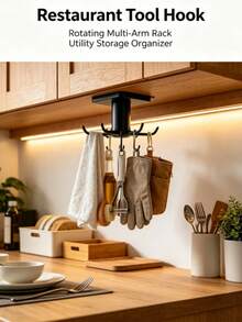 Creative Kitchen Wall-Mounted Rotating Spoon/Spatula 6-Claw Hook, Cabinet And Bathroom Small Item Storage Rack, Clothing Drawstring Bag Hanging Rack, Kitchen Storage Rack, Clothes Hanger, Hook, Kitchen Storage And Organization - Multicolor - View 3