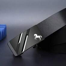 Double Bar Horse Pattern Men's Belt, Luxury Brand Ratchet Belt For Suits, Ideal Gift Choice - Pommel Horse - View 6
