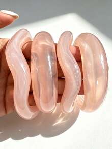 4/1pc Fresh Casual Elegant Pink Resin Twisted Curved Open Bangle Bracelet Set, Suitable For Daily Wear, Commuting, Party, Vacation And Gathering, Gift - Pink - View 8