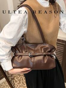 1pc Solid Color PU Leather New Women's Backpack, Shoulder Bag, Tote Bag, Fashion Square Handbag, Suitable For Commuting, Shopping, Dating - Brown - View 5
