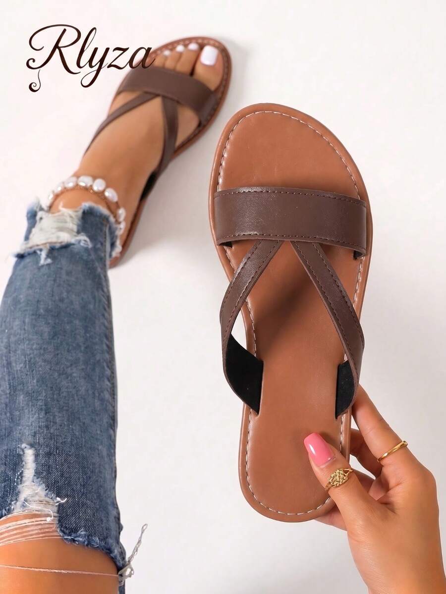 Plus Size Women Slip-On Comfortable Lightweight Casual Versatile Flat Sandals For Spring & Summer,Beach Sandals