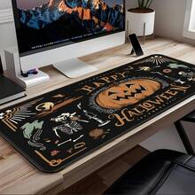 Vintage Halloween Oversized Mouse Pad, Black Background Pumpkin Skull Ghost Witch Print, Stitched Edge Soft Fabric Keyboard Desk Mat, Non-Slip Rubber Base, Gaming Office Desktop Decor Gift - View 7
