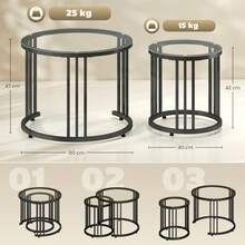 Round Coffee Tables Set Of 2, Nesting Tables With Tempered Glass Top And Steel Frame, Black On-Site - Black + Tempered Glass - View 3
