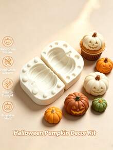 Halloween Pumpkin 3D Silicone Mold, Fall & Thanksgiving Fondant Chocolate Cake Decorating Tray, DIY Baking Tool For Candy, Polymer Clay, Cookies, Pastry & Sugar Art, Reusable Kitchen Baking Supplies - Beige - View 4