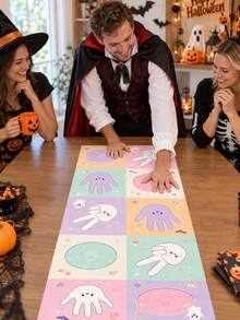 1pc Cute Halloween Polyester Hand And Foot Game Mat, Pastel Ghost, Black Cat, Pumpkin And Candy Print, Rock Paper Scissors Interactive Grid Floor Mat, For Halloween Party, Family Game, Classroom Activity And Indoor Decor - Multicolor - View 16