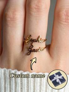 1PC Personalized Double Name Ring, Customizable Couple Ring With Two Names, Suitable As A Gift For Mom, Anniversary Gift For Women, Birthday Gift, Customized Gift, Birthday Gift, Anniversary Jewelry, Christmas, Halloween, Valentine's Day Gift - Multicolor 2 - View 2