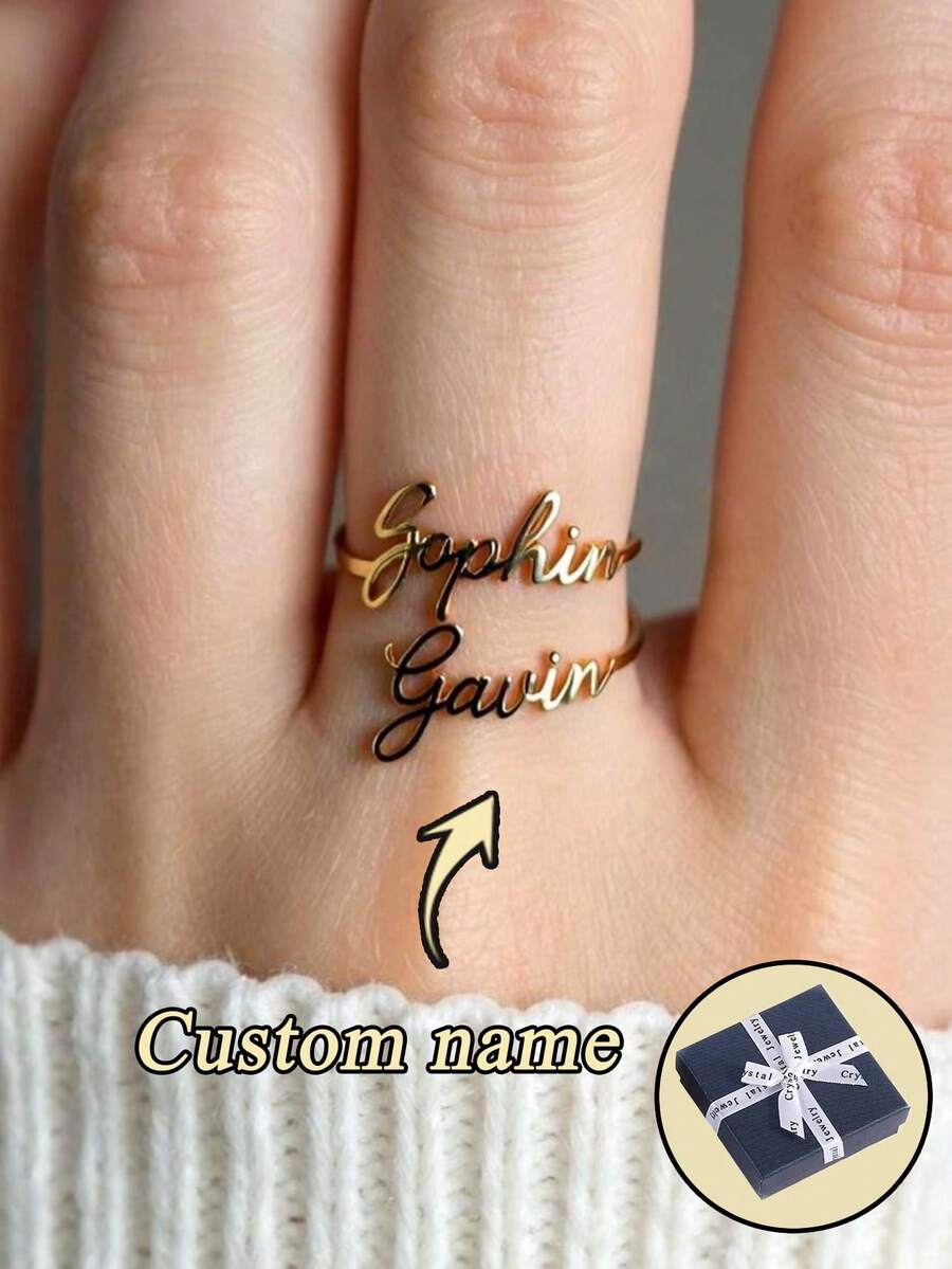 1PC Personalized Double Name Ring, Customizable Couple Ring With Two Names, Suitable As A Gift For Mom, Anniversary Gift For Women, Birthday Gift, Customized Gift, Birthday Gift, Anniversary Jewelry, Christmas, Halloween, Valentine's Day Gift