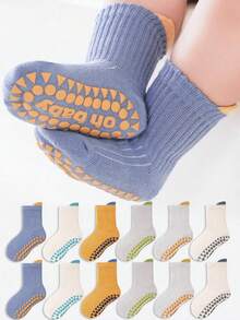 6 Pairs Solid Color Minimalist Cartoon Letter Baby Walker Socks, Soft Sole Indoor Anti-Slip Socks For Boys And Girls - Multicolor - View 6