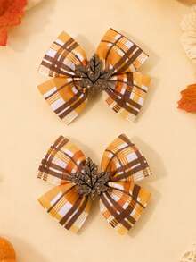 2pcs Thanksgiving Bow Hair Clips, Sequin Pumpkin & Maple Leaf Decorated Bows, Alligator Clip Hair Accessories, Harvest Festival Party Gift For Girls - Multicolor - View 2