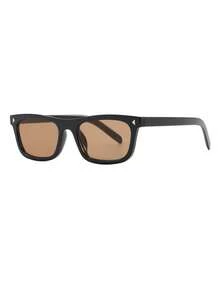1 Pair Men's Black Square Frame Rivet Decor Casual Fashion Glasses - Black - View 2