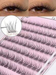 Self-Adhesive False Eyelashes - Clear Band, Natural Look, Fish-Scale Segmented False Eyelashes, C Curl Individual Clusters, Voluminous, Beginner-Friendly, Eyelash Clusters, Individual False Eyelashes, False Eyelashes - C - View 2