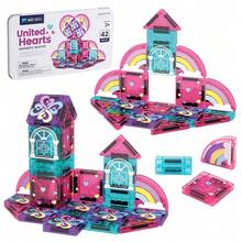 42Pcs Kid Magnetic Block Toy Set,Size 3.75cm(1.5inch) Magnet Toy Building Block Toy,Magnetic Tiles Pink Castle For Girl,Child Activity Brain Toy - Pink - View 2