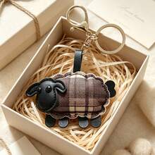 JRESSIAL Cute Plaid Sheep Keychain Cartoon Animal Bag Charm PU Leather Pendant Key Ring Accessory, Suitable For Backpack, Handbag Decoration Gift - Multicolor - View 8