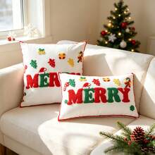 1pc Christmas Letter Embroidered Pillow Case, Winter Christmas Decor Cushion Cover, Suitable For Living Room, Sofa, Holiday Party Decoration, Pillow Insert Not Included - Multicolor - View 1