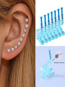2/8/16pcs Disposable Ear Piercing Kit With Pre-Installed Earrings - Multicolor - View 1