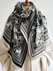 1pc Jungle Animal Scene Jacquard Thick Scarf 65*190cm, Polyester Wool Blend, Fall Winter Shawl For Travel Party Outing, Wear As Scarf Shawl Head Wrap - Multicolor - View 3
