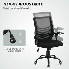 Mesh Office Chair, Computer Desk Chair With Flip-Up Armrests, Lumbar Back Support And Swivel Wheels, Black On-Site - Black + Polyester - View 4