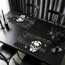 1/4/6pcs Halloween Series Bone Font Skeleton Spider Web Pattern Printed Placemats, Heat-Resistant Table Mats For Home Kitchen/Dining Table Protection, Party Scene Decoration - Multicolor - View 3