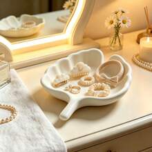 White Leaf Jewelry Tray For Storing Rings, Earrings, Necklaces And Small Accessories. Cute Home Desktop Decor, Ideal Birthday And Holiday Gift. - White - View 2