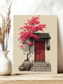 DIY Zen Red Door Flower Tree (Frameless Or Framed 8x12 / 16x20 Inches) Paint By Numbers Kit(Acrylic) Arts & Crafts For Adult Beginners, Relaxing Home Wall Decor, And Creative Holiday Gifts - Sets - View 4