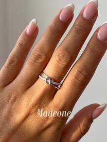 MADEONE 1件女款閃亮鋯石雙層戒指，適合訂婚、婚禮、派對、日常配戴，週年紀念珠寶禮物 - 銀色 - 查看 4