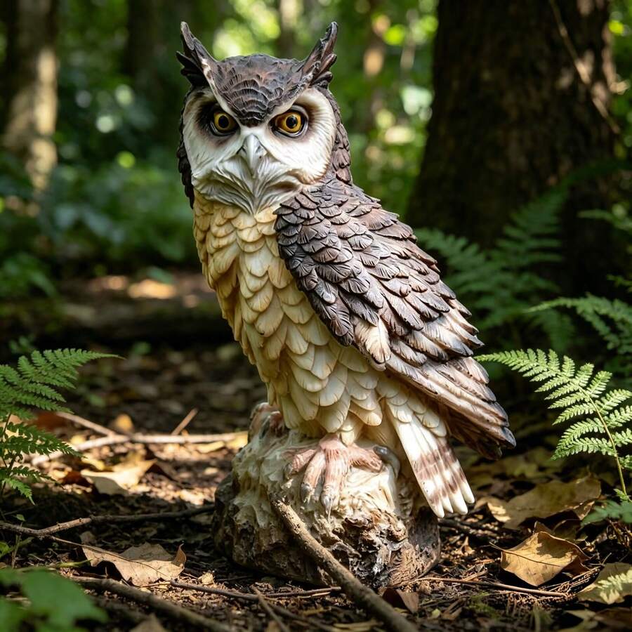 Resin Owl Garden Decor, Realistic Owl Sculpture, Outdoor Yard Lawn Tree Decoration Craft - D - View 1