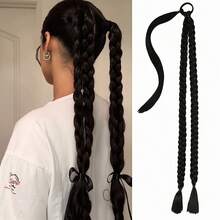 Ekstensi Rambut Ekor Kuda Lilit Wanita, Kepang Ekor Kuda Sintetis, Ekor Kuda Gaya Petinju, Aksesori Rambut Ikat Rambut Ekor Kuda Ganda - Hitam - View 12