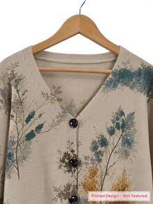 ASHKATIA Women's Plus Size Knit V-Neck Cardigan, Floral Contrast Print Pattern, Skin-Friendly Sweater Top, Bohemian Style, Autumn/Winter - Multicolor - View 4