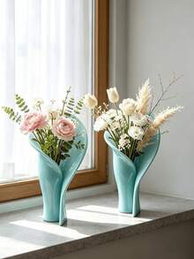 1/2pcs Artistic Shaped Vase Unique Flared Rim Vase Living Room Window Sill Tabletop Decor Stable Base Anti-Tip Suitable For Dried Flowers Artificial Flowers Exquisite Gift Ornament - Hem - View 6