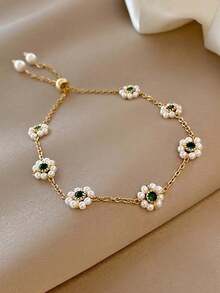 1pc Fashion Elegant Exquisite Flower Faux Pearl Bracelet Women's Jewelry Party Premium Gift - Multicolor - View 5