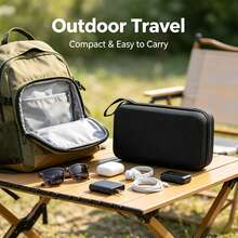 Hard Shell Electronic Organizer Bag, Portable Travel Cable Storage Box With Handle And Inner Mesh Pocket, Suitable For Earphones, Mouse - Black - View 5