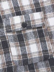 Mercer Haus Men's Casual Fashion Versatile Minimalist Elegant Grey & White Plaid Overcoat - Grey - View 6