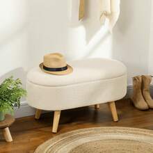Teddy Fleece Storage Ottoman - White On-Site - Cream + Polyester - View 2