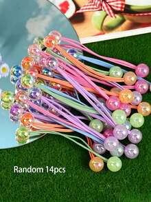14pcs AB Color Beads Double Hair Ties, Dopamine Y2K Fairy Grunge Style, Suitable For Party And Dance, Eye-Catching Decoration - Multicolor - View 4