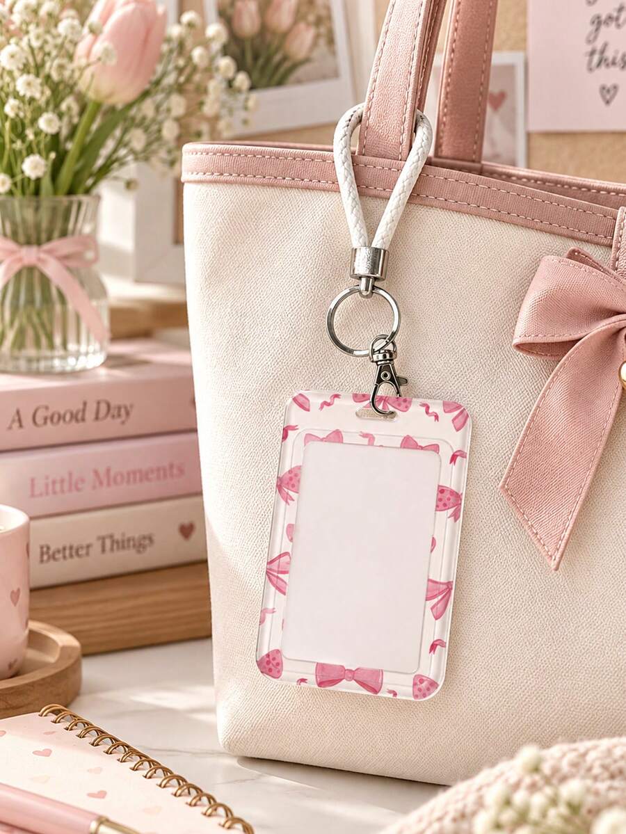 Cute And Sweet Bow Pattern Work Card Set, Multiple Styles Anti-Loss Lanyard And Easy-Pull Buckle, Student Card Storage Box, Student ID Card Holder, Bus Card, Bank Card, ID Card Storage, Portable Card Holder Bag Pendant, Suitable For School, Office, Travel, Shopping And Other Occasions, Perfect Back To School Gift, Teacher's Day Gift, Birthday Gift, Halloween, Christmas Gift - Multicolor - View 1