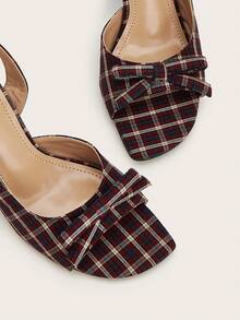 Women's Elegant Basic Office Green Plaid Bow Open Toe Stiletto High Heel Sandals Christmas - Redwood - View 4