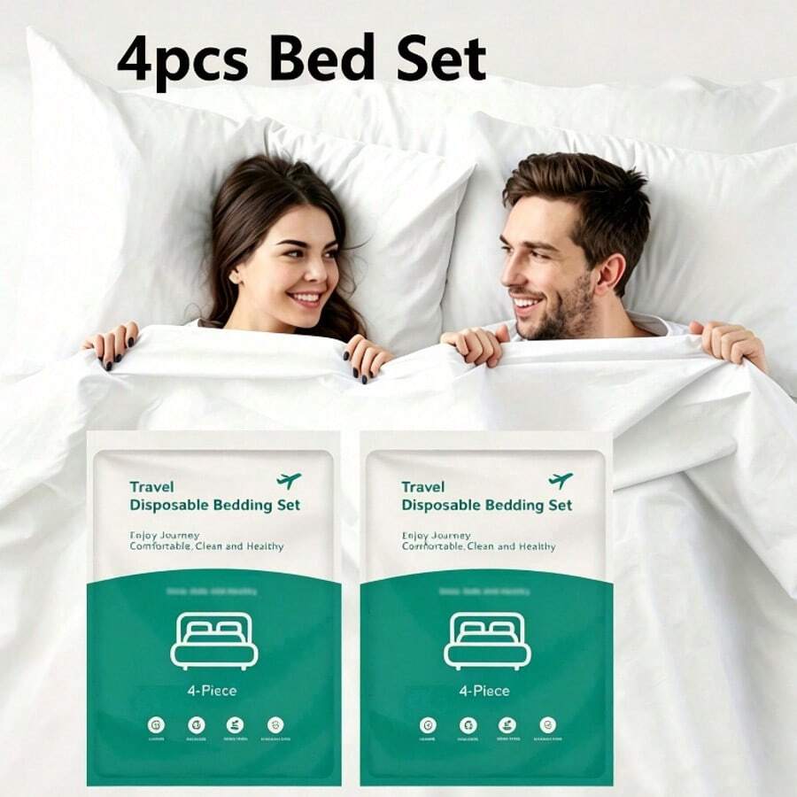 4-Piece Bed Sheets Set Towel Hotel Quilt Cover Bedding Dirty Proof Pillowcase Dirty Quilt Cover Portable Travel Essential - White - View 1