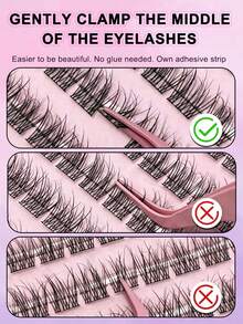 Self-Adhesive False Eyelashes - Clear Band, Natural Look, Fish-Scale Segmented False Eyelashes, C Curl Individual Clusters, Voluminous, Beginner-Friendly, Eyelash Clusters, Individual False Eyelashes, False Eyelashes - C - View 3
