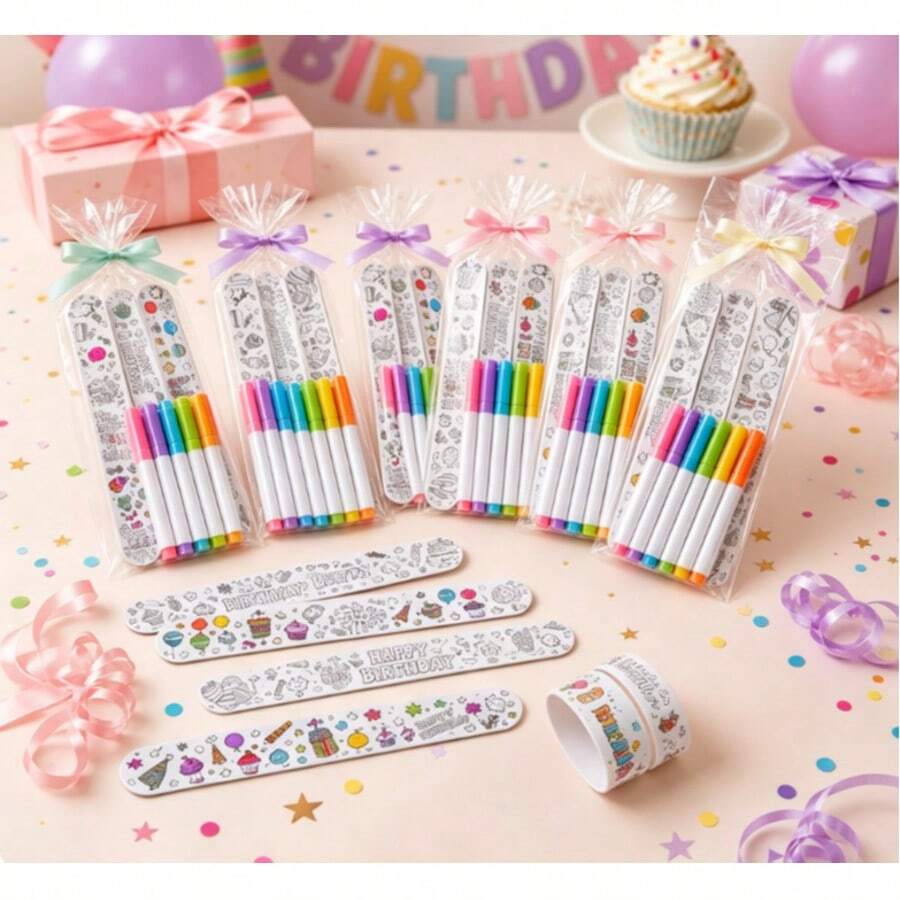 24pcs Birthday Theme Coloring Pages, Party Favors, Birthday Party Interactive Prizes, Party Gifts, Suitable For Filling Birthday Gift Bags (No Other Accessories Included) - A - View 1