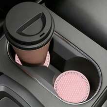 2pcs Pink Car Cup Holder Mats, Honeycomb Mesh Pattern Waterproof Non-Slip Heat-Resistant Coasters, Rhinestone Edge Design, Cute Women's Car Interior Accessories - 2-pack Pink - View 4