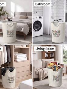 1PC Fun‑Print Fabric Laundry Basket, Foldable Multi‑Purpose Storage Bin With Handles, Dirty Clothes Hamper For Garments, Socks, Jewelry & Toys - Multicolor - View 6