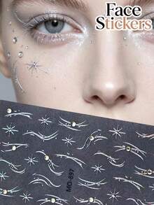 1pc New Silver Rhinestone Crystal Glitter Face Gem, Asymmetrical Silver Rhinestone Face Makeup Gem, Suitable For Music Festival, EDM Party, Cosplay, Stage Performance, Photography, Can Be Applied To Eyes, Cheeks, Forehead, Nails, Firmly Adhered And Not Easily Falling Off, Creative Face Decoration - Multicolor - View 1
