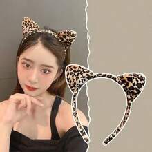 1pc Cute Leopard Print Cat Ear Headband, Suitable For Halloween Party [Leopard Print Pattern Position Random, Applicable For Christmas, Girlfriend Gift, Small Gift, Holiday Party Gift] - Multicolor - View 3