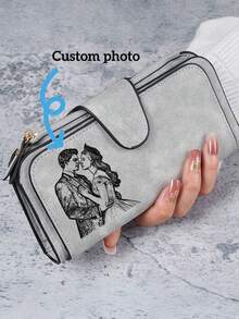 1pc/Custom Long Women's Wallet, Laser Engraved Technology, Personalized Pattern; Women's Clasp Handbag, Personalized Design; Phone Bag; Multi-Functional Multi-Pocket Zipper Card Holder - Multicolor - View 1