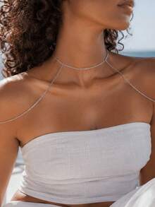 1pc Minimalist Fashion Thin Chain Shoulder Chain Necklace, Personalized Design Decorative Shoulder & Collarbone Chain Jewelry Accessory For Women - Chain Shoulder Strap - View 2