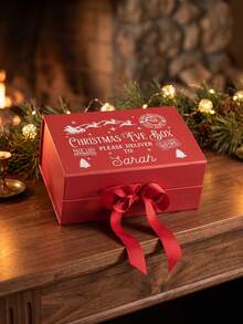 1pc Personalized Christmas Eve Gift Box, Customized Christmas Name Gift Box, Personalized Christmas Gift Box, Customized Empty Magnetic Gift Box With Ribbon Bow, Personal Christmas Message Box, Christmas Eve Gift Box, Personalized Gift Box, Christmas Gift Box, Christmas Eve Gift Box, White And Pink Paper Box With Ribbon Bow, Magnetic Customized Gift Box Lid And Ribbon Gift, Magnetic Empty Gift Box With Letter Customization For Christmas Gift Box, Suitable For Holiday Parties - Multicolor - View 3
